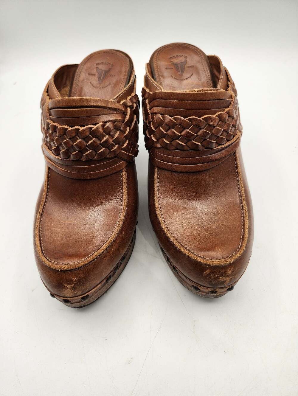 Frye Brown Braided Leather Slip-On Clogs